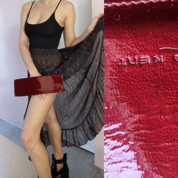 Peter Kent blood red glossy incognito clutch bag - Picture 1 of 8